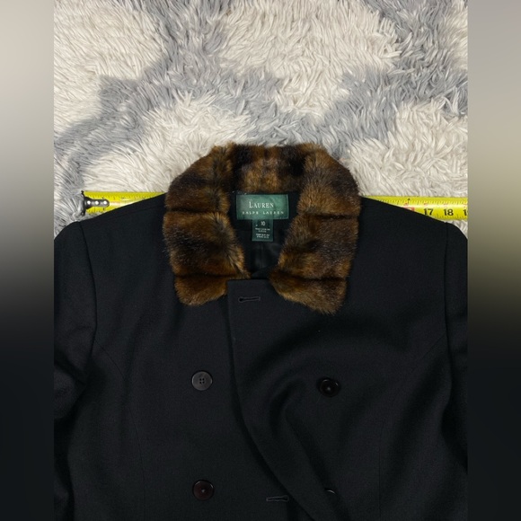 Vintage Ralph Lauren Wool Blazer 2 Pc Womens 10 Black Wool Faux Mink Fur Collar - Picture 7 of 9
